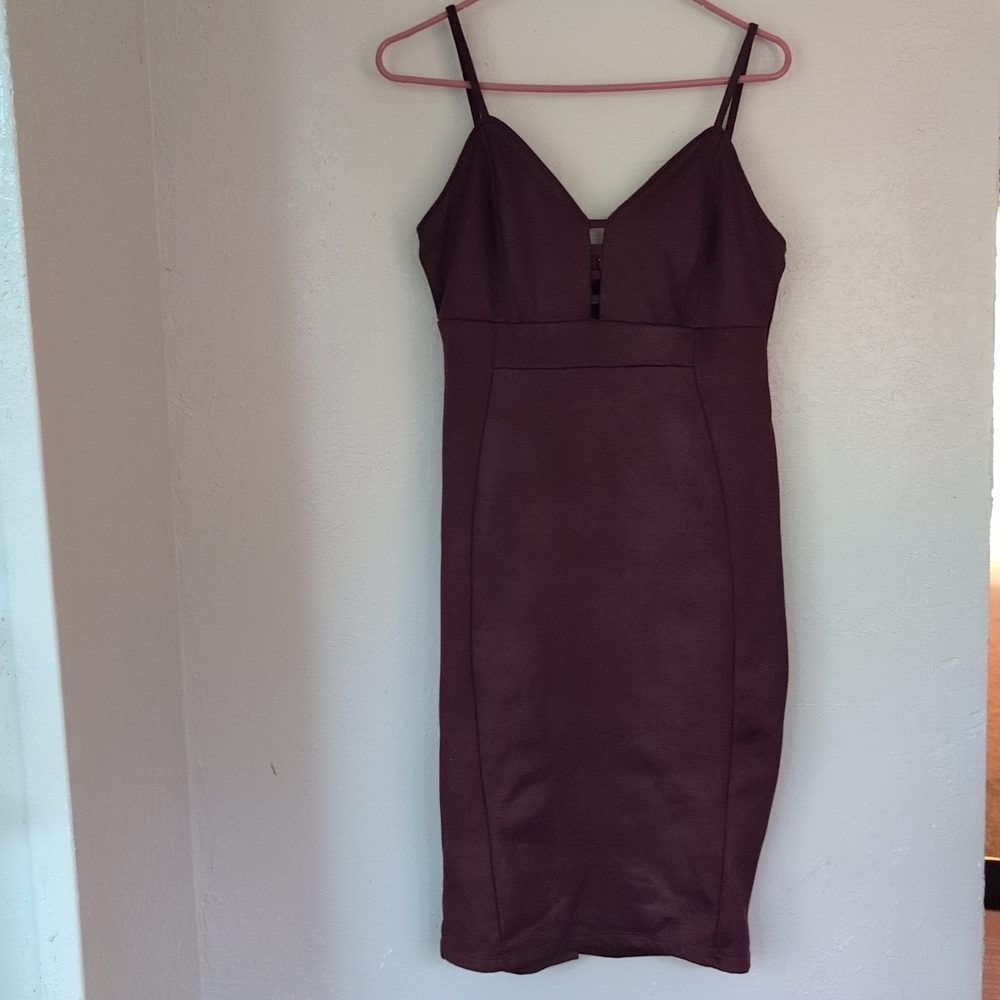 Bodycon Midi Dress L Burgundy Dark romantic Whimsigoth Goth V Neck Strappy